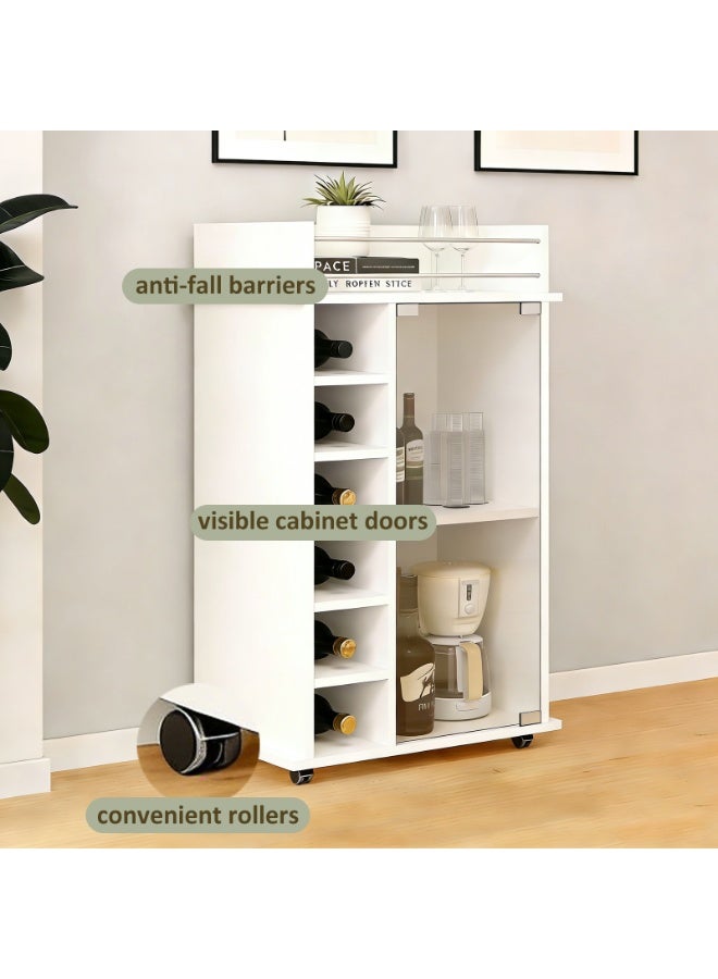 YY-ريشير خزانة نبيذ متنقلة، خزانة بار بباب شفاف وأرفف، خزانة تخزين بعجلات لغرفة الطعام أو المطبخ أو غرفة المعيشة - Image 3